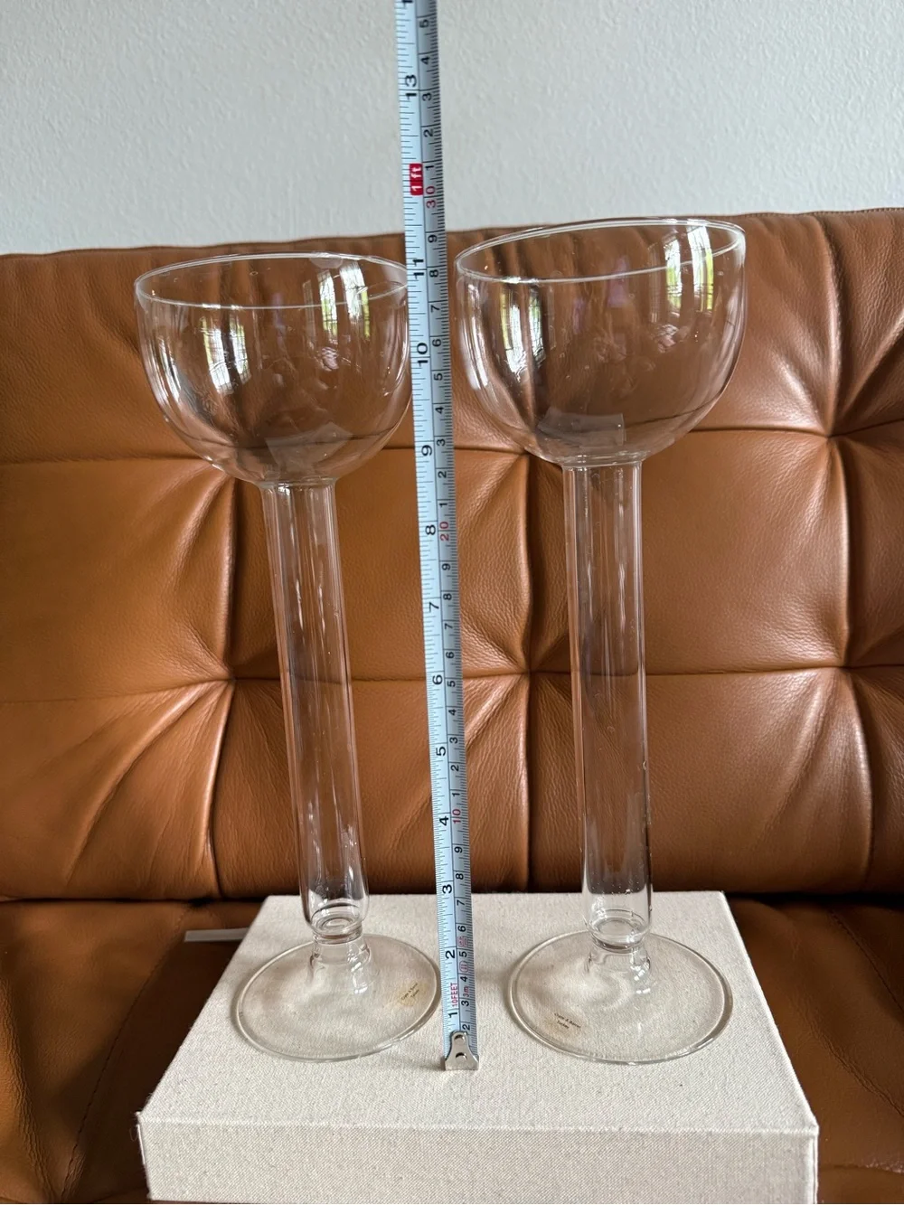 Crate&Barrel Tall Hollow Stem Glass Floating Candle Holders Pair